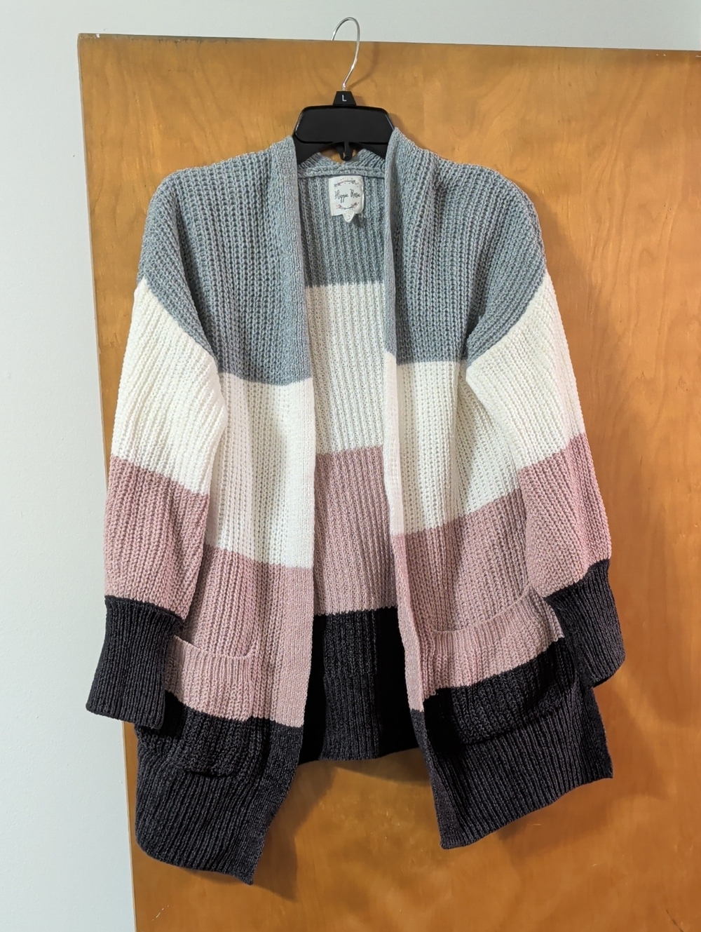 Hippie Rose Open-Front Colorblock Knit Cardigan Sweater